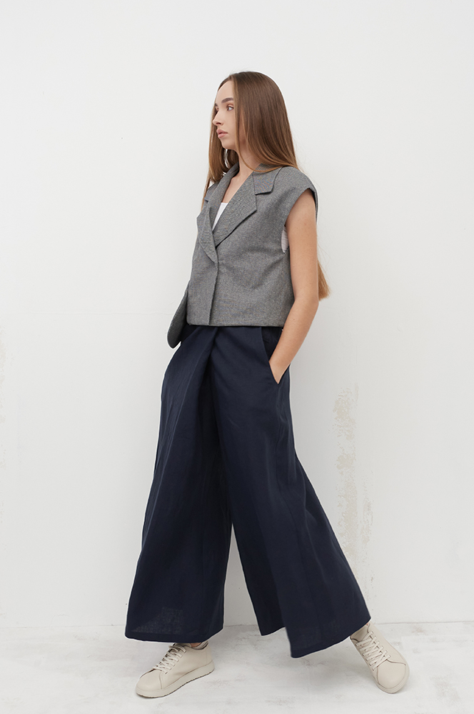 Штани хакама льон синій (БР 93)